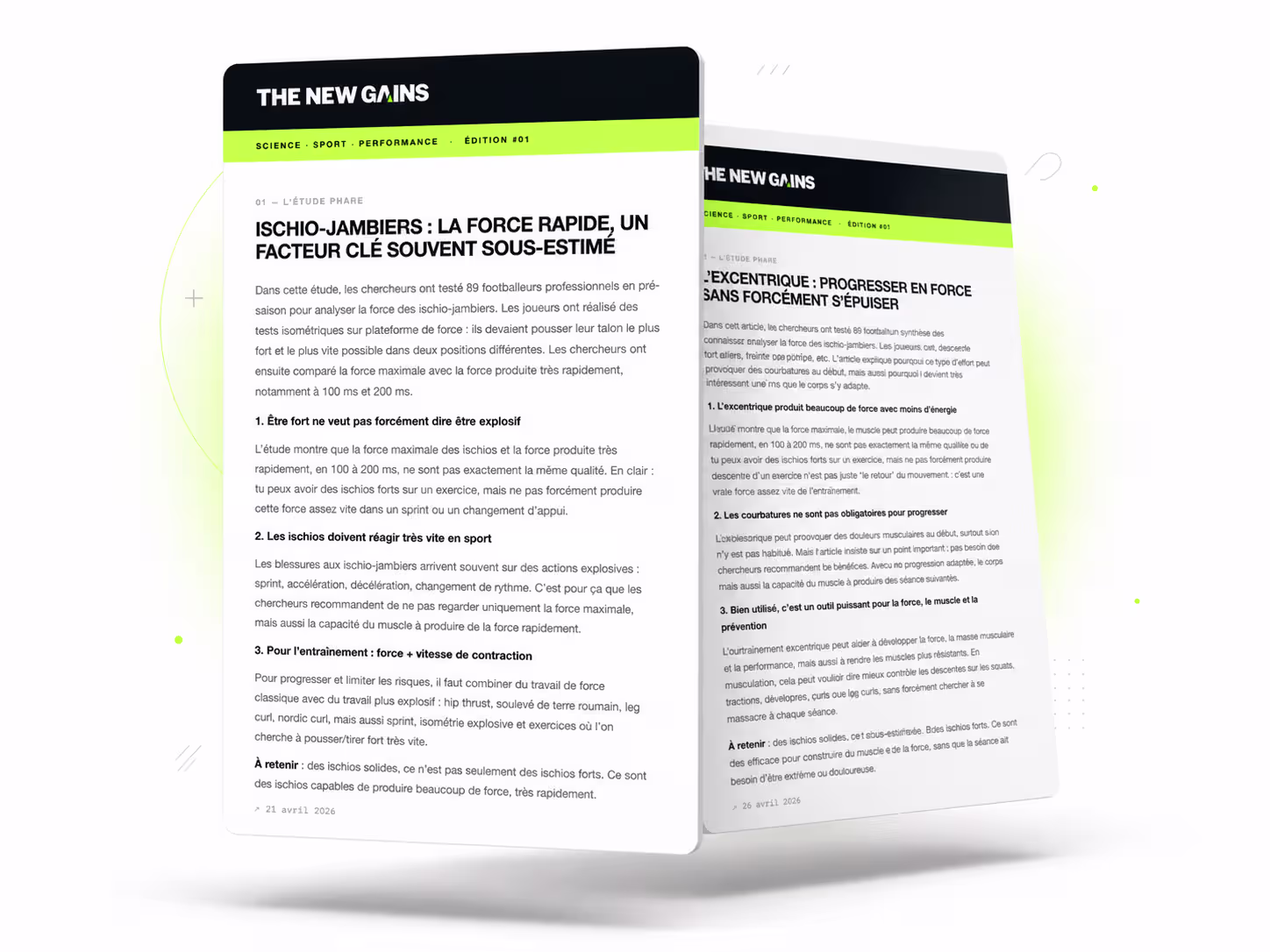 Aperçu d'une édition de la newsletter THE NEW GAINS — analyse d'étude scientifique sur la musculation