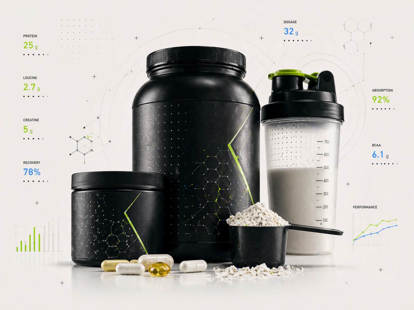 Compléments alimentaires et suppléments sportifs avec données nutritionnelles